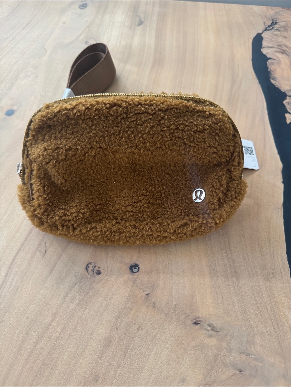 lululemon athletica Brown Sherpa Belt Bag with Gold Zipper